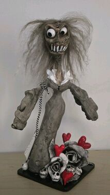 OOAK Handmade Creepy Oddity Art Clay Sculpture Ghoul Monster Creature w/ Hearts